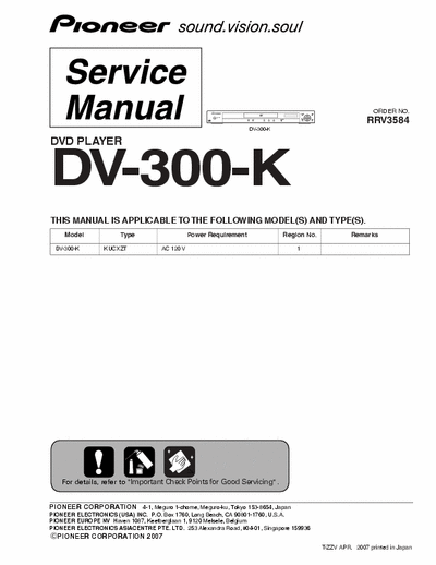 Pioneer DV-300-S-K Service Manual
